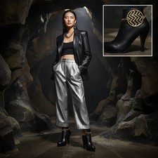 Women 2PCS Gold Metal Boot Chain Bracelet Shoe Anklet Round Chevron Charm Retro