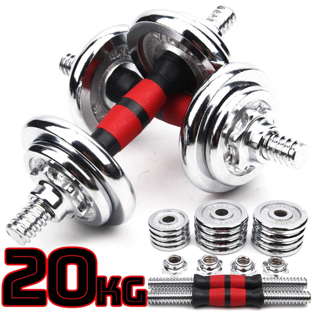 Set Manubri Componibili Pesi Regolabili Palestra Dumbbell In Acciaio 20 Kg Tot