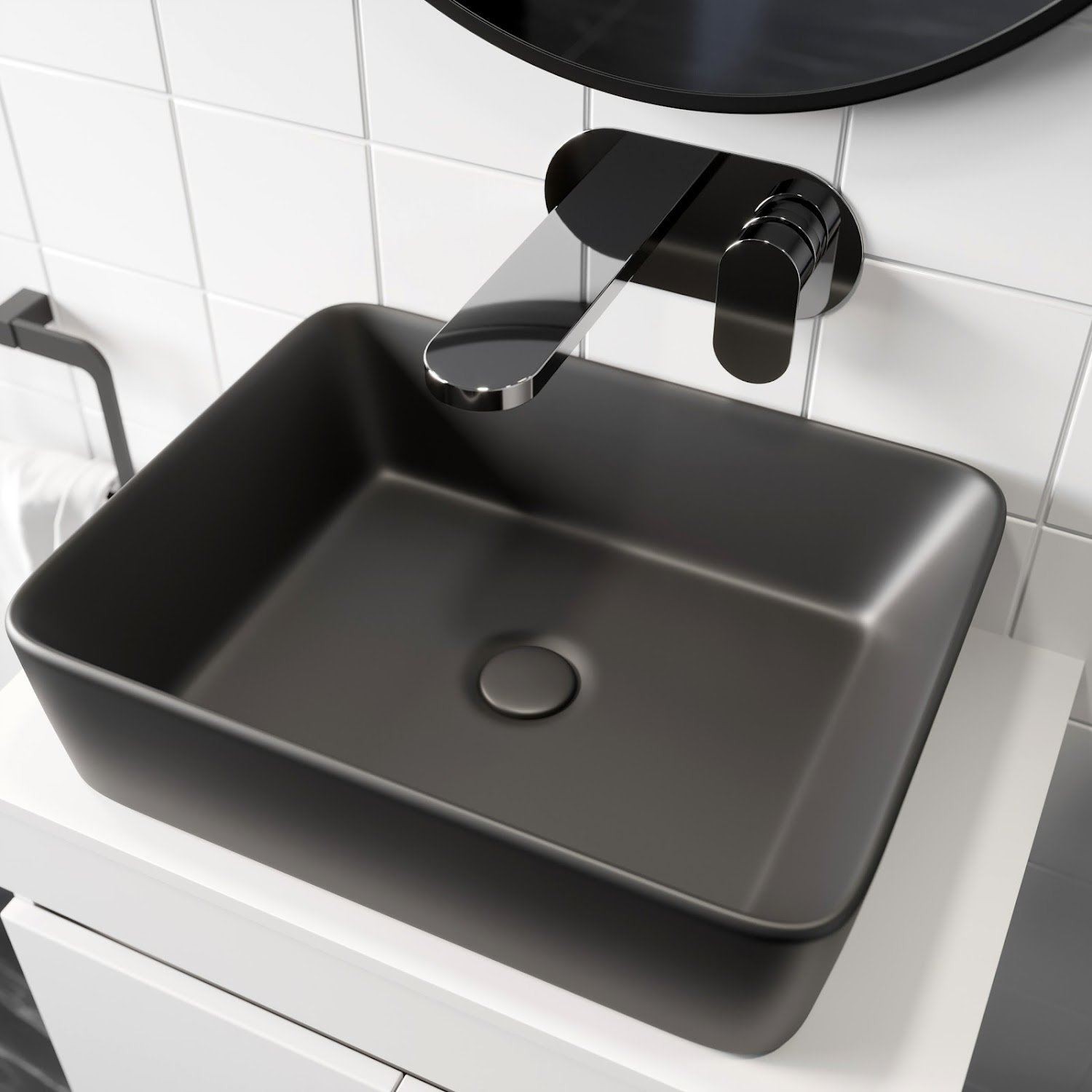Ceramic Bathroom Vanity Wash Basin Sink Countertop Rectangle Modern 480 x 370mm