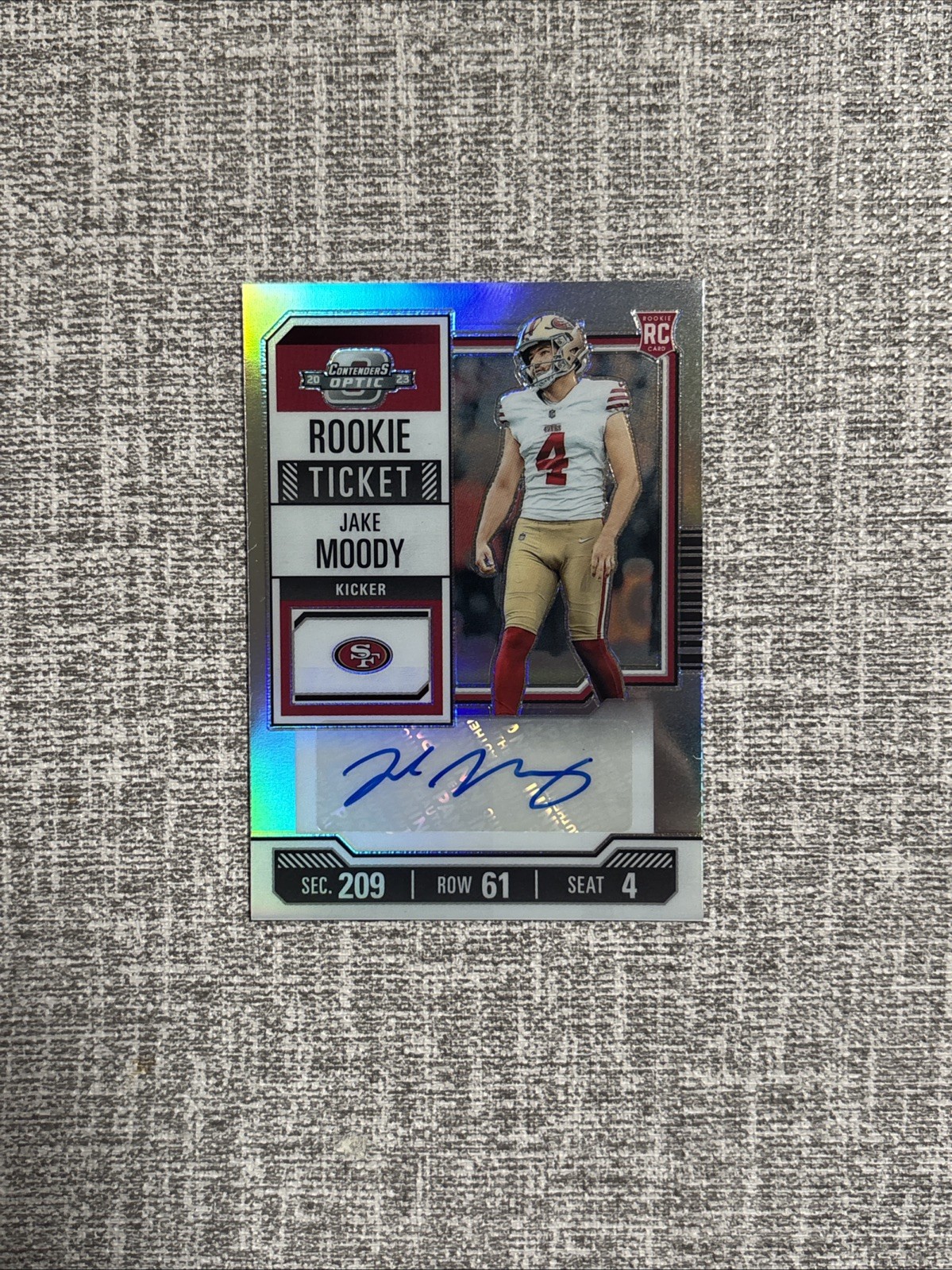 Jake Moody 2023 Panini Contenders Optic Rookie RC Ticket Silver Autograph Auto