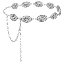 Women Concho Chain Belt Metal Link Fit Waist up to 35" G-silver Bull Chain