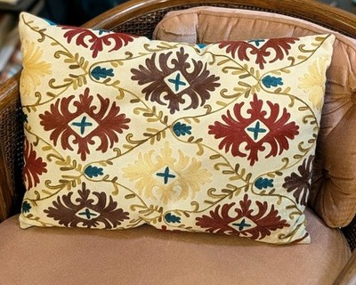 Pier One Fun Embroidered Colorful BohoDecorative Zipper Rectangular Pillow Throw