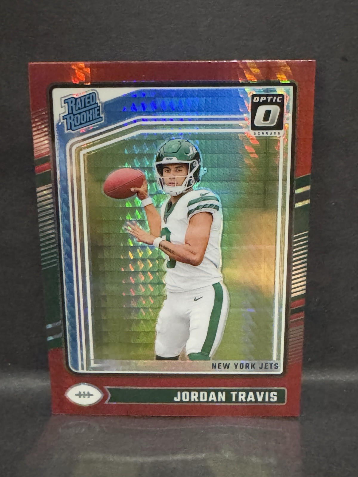 2024 Donruss Optic Jordan Travis Rated Rookie Red Hyper Prizm Jets #260