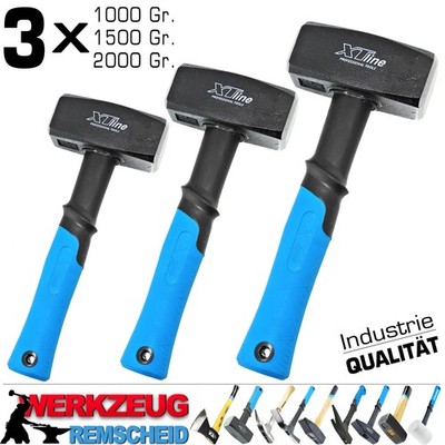 3 x Profi Fäustel Schlosserhammer Vorschlag Hammer Fiberglas ERGO 1000g - 2000g