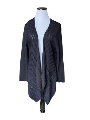 Eileen Fisher Ribbed Wool Mohair Open Cardigan Size 2X Black Quiet Luxury Scandi