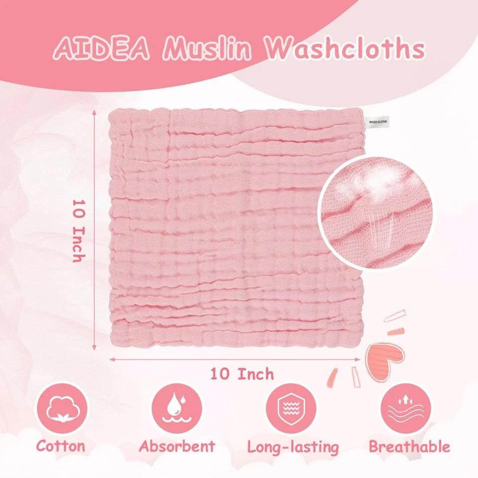 Lot de 10 débarbouillettes et bavoirs en mousseline de coton absorbante - Photo 2/4