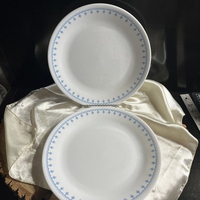  Two Corelle Blue Snowflake Garland dinner plates, 10 1/4 in, Corning Livingwear