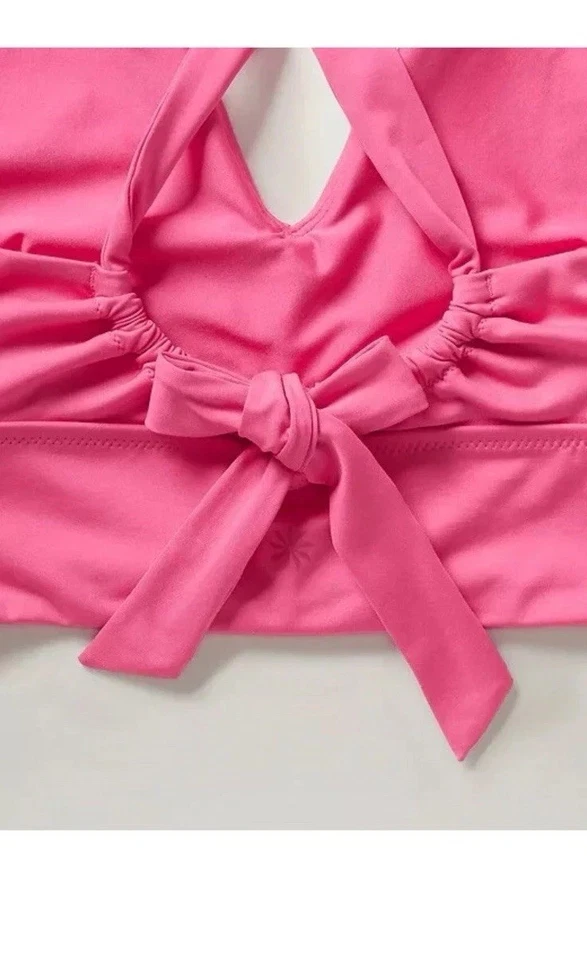 Top de bikini Athleta M Plunge copa mediana A-C rosa tulipán nuevo con etiquetas lazo trasero Foto 3 de 4