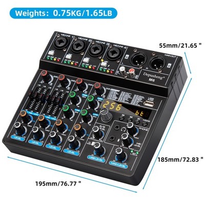 Depusheng M6 Portable Mini Mixer 6-Channel Audio DJ Console with