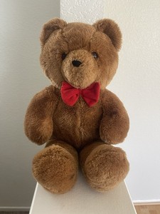 Vintage 1986 Dakin Brown Honey Jo Teddy Bear 20" Plush Red Bow Tie Fun Farm
