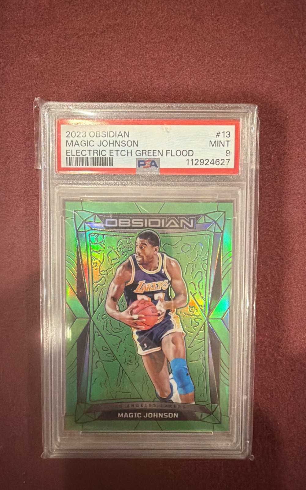 2023-24 Panini Obsidian - Magic Johnson #13 Electric Etch Green Flood /25 PSA 9