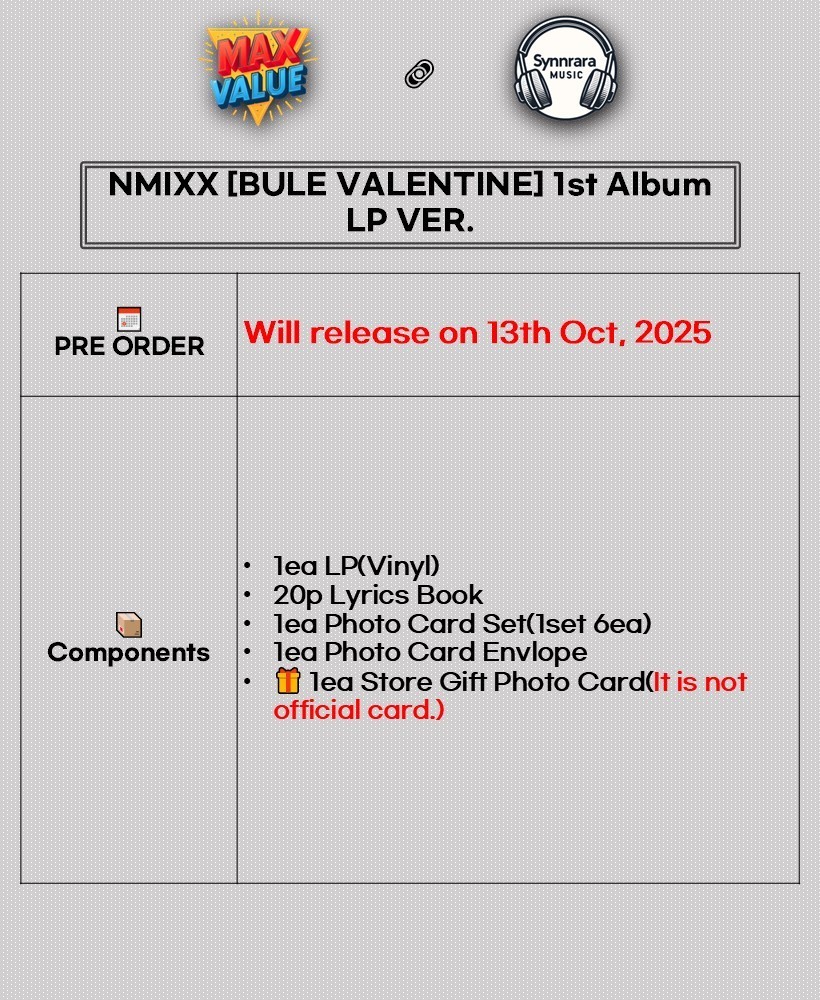 NMIXX BLUE VALENTINE 1st Album LP Ver/Vinyl+Lyrics Book+6Photo