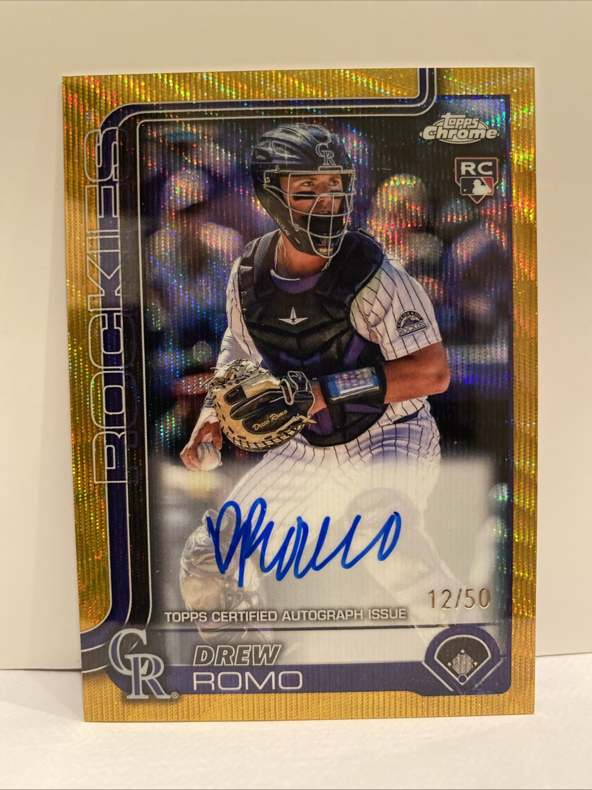 2025 Topps Chrome Rookie Auto Gold Wave /50 Drew Romo #RA-DRR RC Rockies