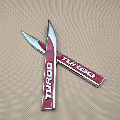 Pair Metal Silver & Red TURBO Auto Badge Side Wing Fender Car Emblem 3D Sticker - Bild 3 von 5