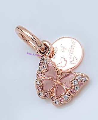 New 100% PANDORA Jewelry 782555C01 Pink butterfly One of a Kind Quote Charm