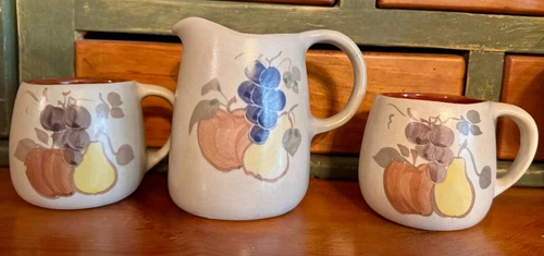 Chatham Potters Country Harvest Lot of 2 Coffee Mugs and Small Pitcher Pottery