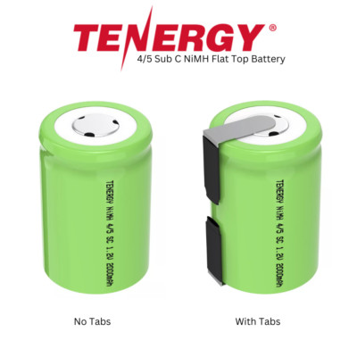 Tenergy 4/5 Sub C NiMH Battery 2000mAh High Capacity Flat Top With Without Tabs