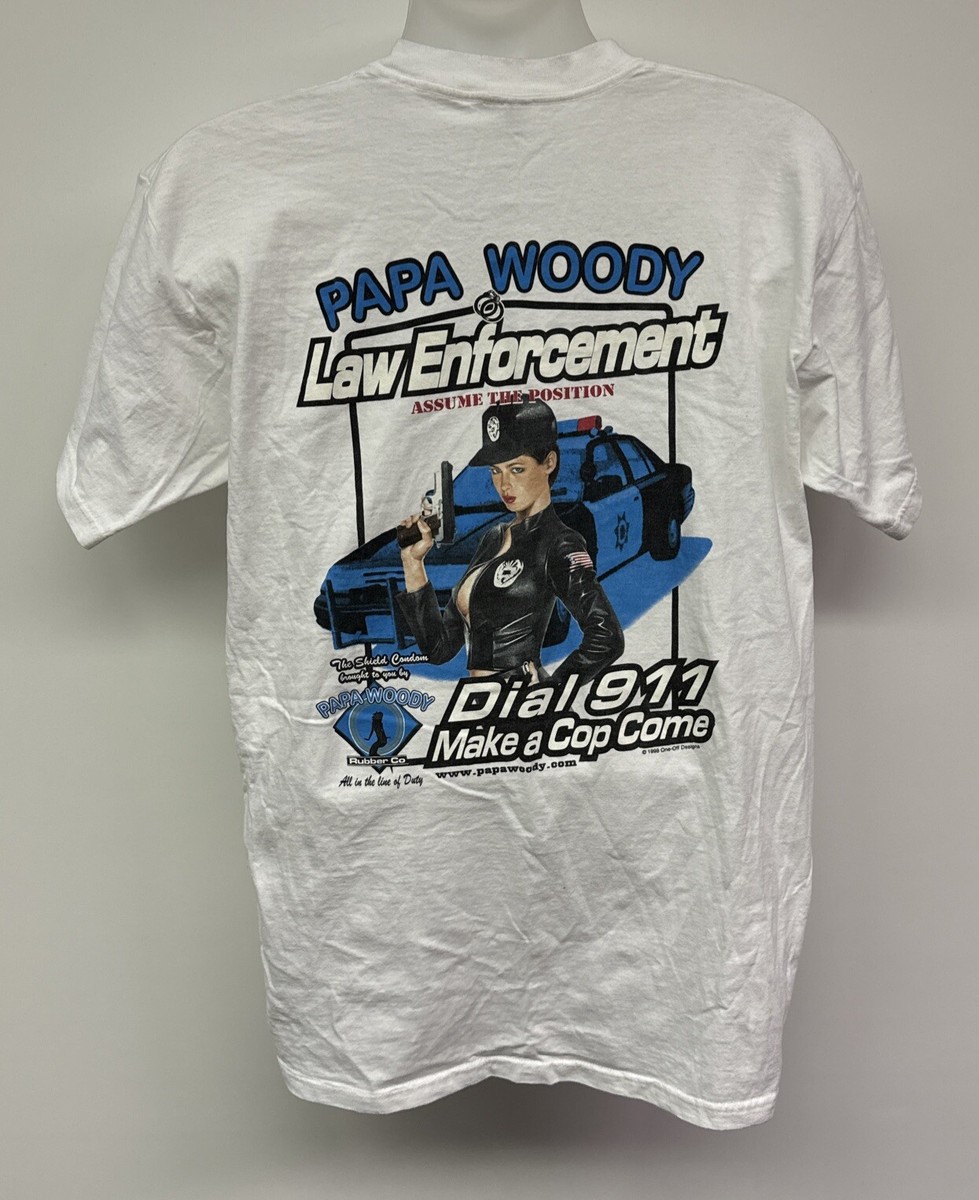 Vintage 1998 Papa Woody Law Enforcement Shirt Sz XL CONDOMS PROMO