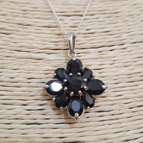 Collana in argento sterling 925, vero ciondolo zaffiro nero, catenina 18" - Foto 8 di 9