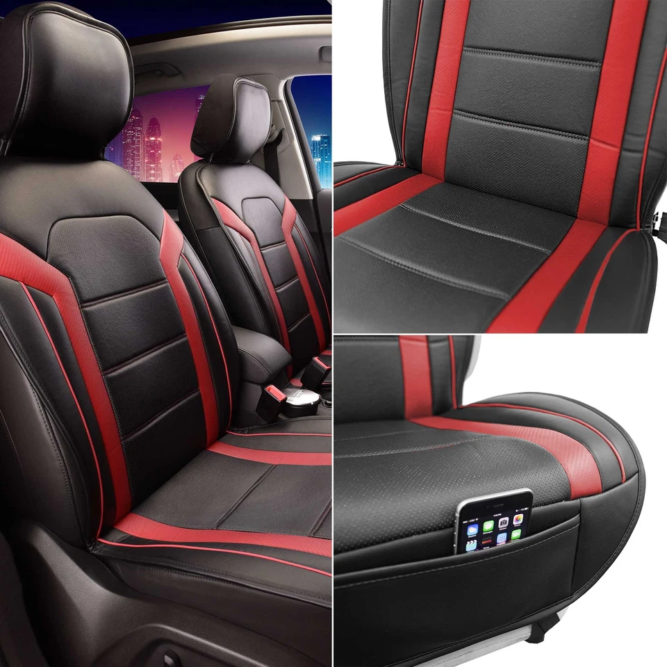 Fundas de asiento delanteras de cuero sintético ajuste universal FH Group cojín con cubierta de dirección Foto 2 de 4