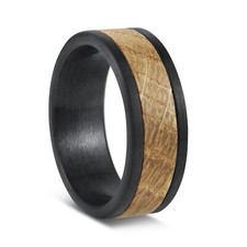 Handmade 8mm Black Brushed Metal Men's Whiskey Barrel Wood Wedding Band Ring
