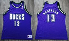 VTG 90S NBA MILWAUKEE BUCKS GLENN ROBINSON 13 JERSEY 48 XL PURPLE AND GREEN