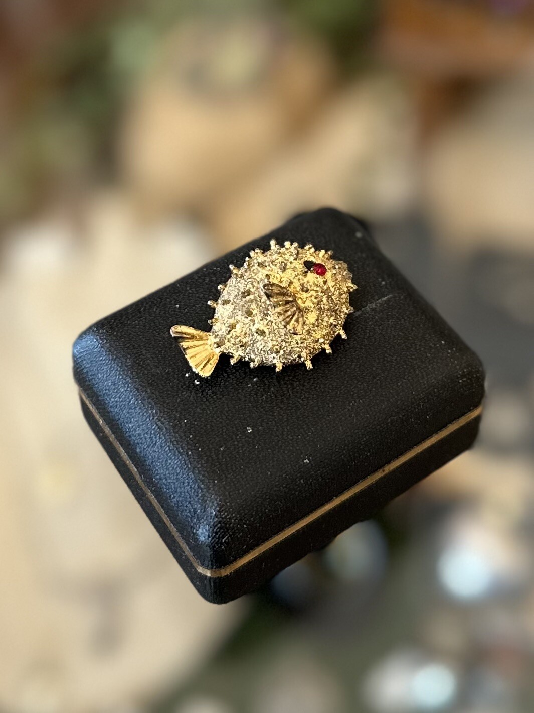 VTG Puffer Fish Rhinestone Ruby Eye Sterling Silv… - image 3