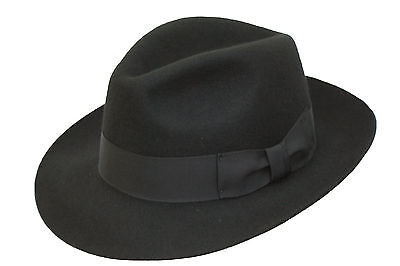 Handmade Wide Rimmed Felt Fedora Hat With Black Band 56cm Light Brown