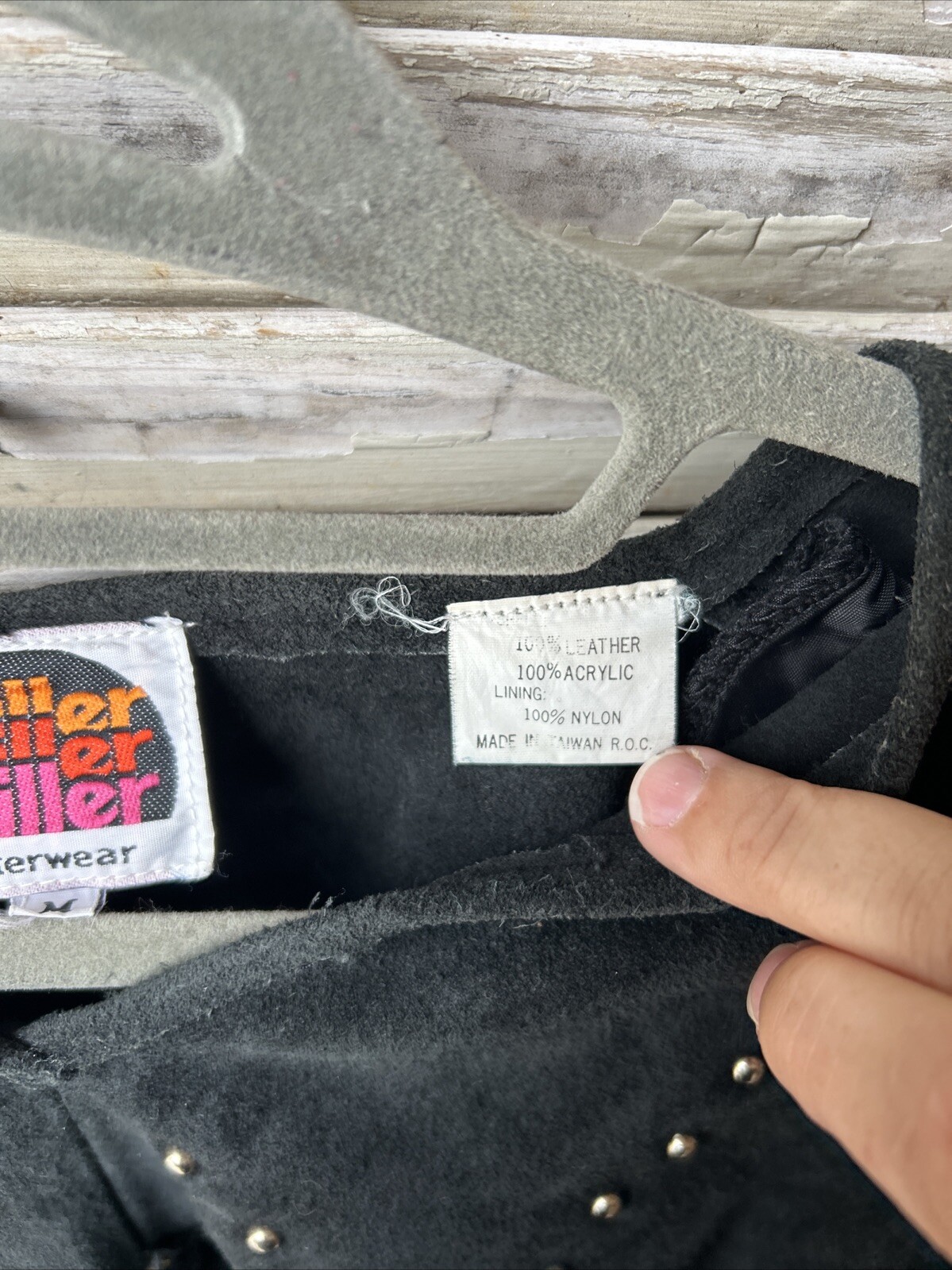 Vtg Miller Outerwear Leather/Knit Woman Sweater Southwestern Fringe Blue Small