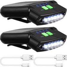2 Pack LED Clip On Hat Lights USB Rechargeable Cap Flashlight Clip for Fishing