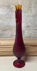 Vtg MCM Fenton Glass Ruby Red SWUNG Footed Hobnail Vase 15 5/8" Stunning Mouth