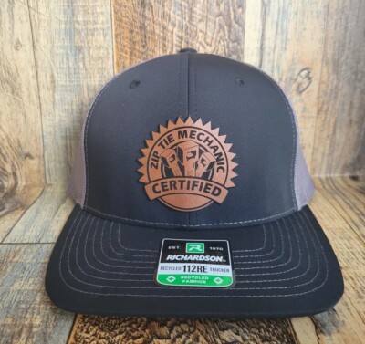 Certified Zip Tie Mechanic Trucker Snap NEW Leather Patch Cap RICHARDSON 112