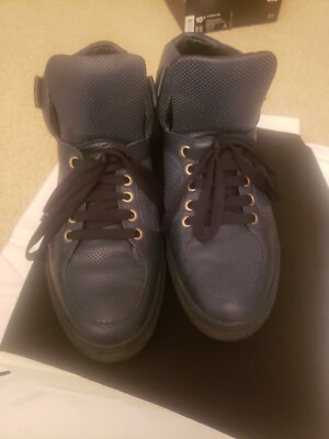 $775 Mens Authentic Versace Collection Blue High-Top Sneakers