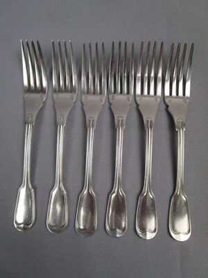 Christofle Paris / Modell: Chinon - 6 Fischgabeln - gemarkt & gepunzt - 17,6 cm