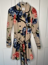 Elle Floral Peacoat Pleated Belted Trench Jacket Coat Women's Size 2