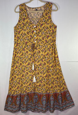 NWOT BROVAVE Sleeveless Maxi Dress M, V-Neck Floral Prairie Boho Sundress Ruffle