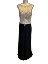 Black Nude Beaded Rhinestone Illusion Gown Size 10 $299