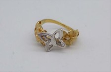 BUTTERFLY IN FLOWERS RING 14KT WHITE  YELLOW GOLD DIAMOND RING SIZE 5.5