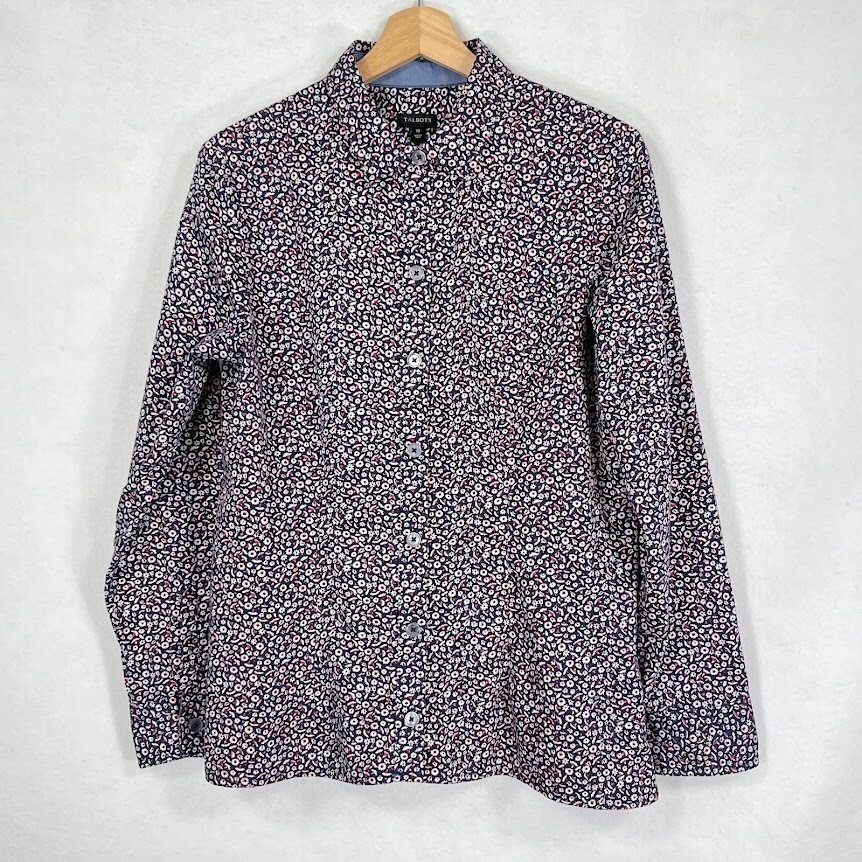 Talbots Floral Form Fitting Button Down Shirt Dit… - image 1