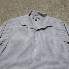 Kenneth Cole Reaction Button Front Shirt Gray Check Long Sleeve Men's Large 16.5