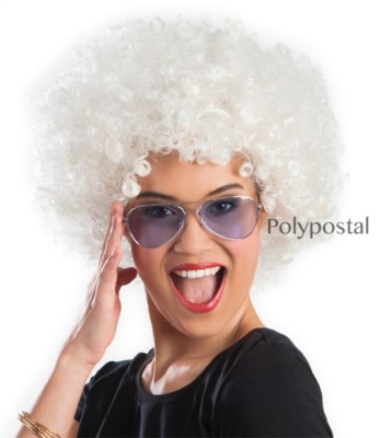 SALE WEISSE Unisex Afro Crazy Disco lustige flippige Perücke Kostüm Party  
