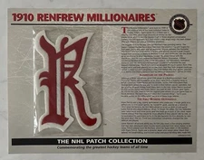 1910 Renfrew Millionaires NHL Hockey Willabee & Ward Patch w Card