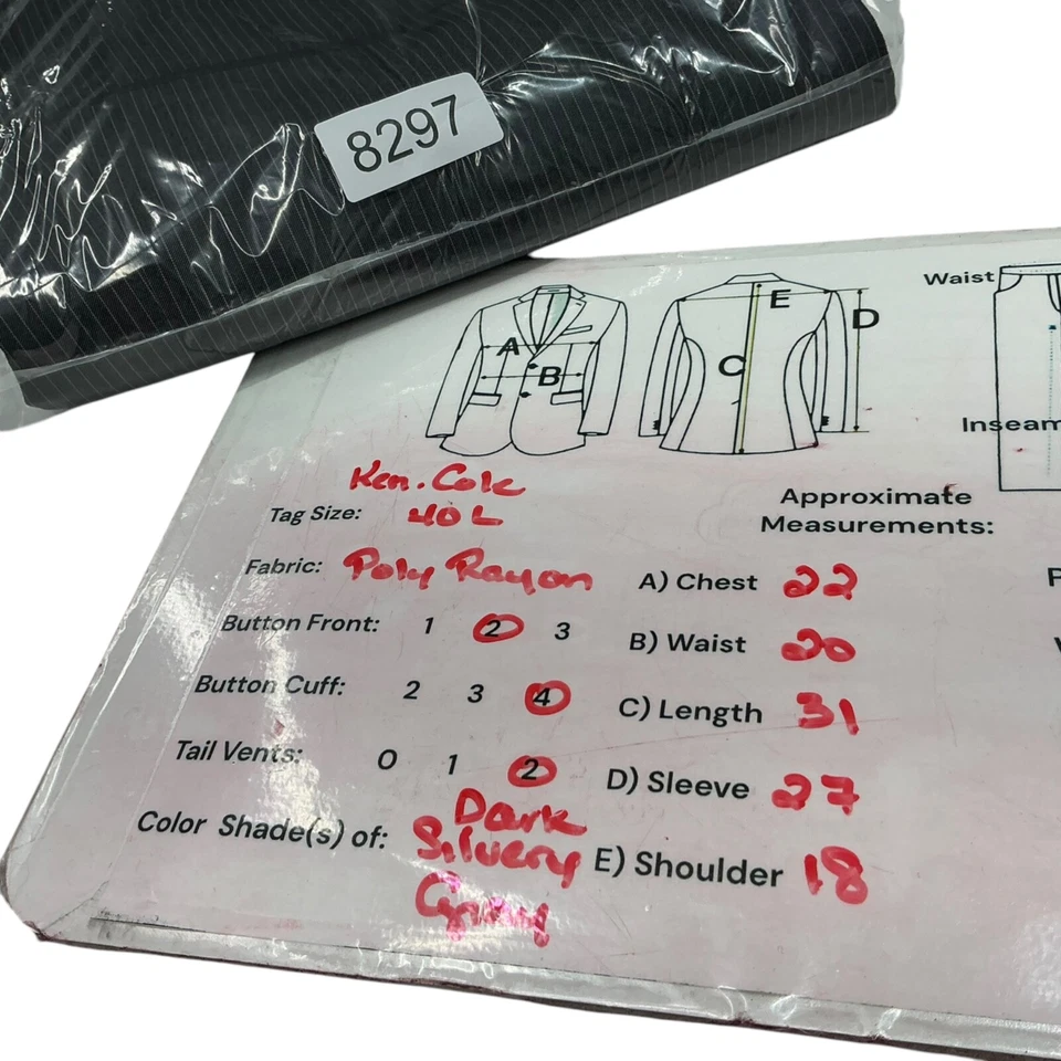 40L Kenneth Cole Reaction Traje Chaqueta Abrigo Deportivo Blazer Gris Plateado Rayas Foto 2 de 4