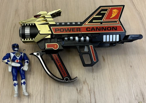VINTAGE POWER RANGERS MMPR POWER CANNON WITH 1994 BANDAI BLUE RANGER FIGURE