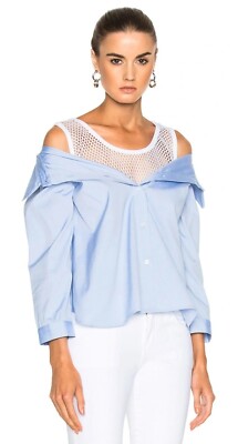 Sandy Liang Devlin Layered Cotton & Mesh top in blue