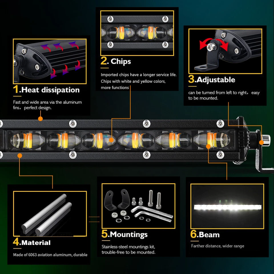 Barra de luz LED estroboscópica blanca ámbar 32 pulgadas punto inundación SUV UTV 4x4 ATV todoterreno 30"" Foto 3 de 4