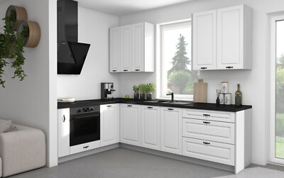 L-Form Küchenzeile ELBING Küche 182x283cm grau Front MDF weiß Ausführung wählbar