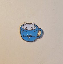 Cat in Blue Coffee Cup Magnetic Needle Minder Cross Stitch Embroidery