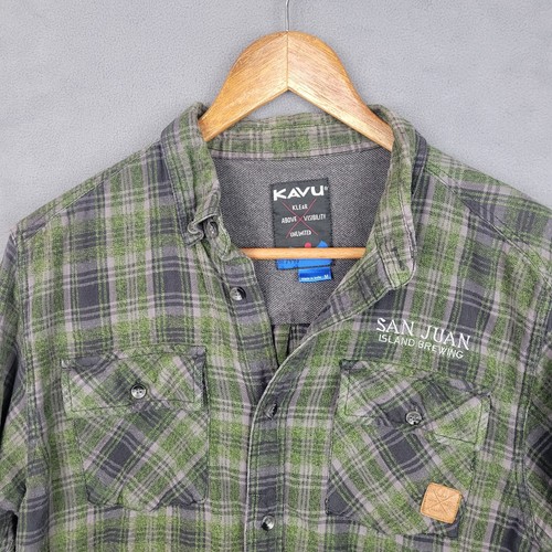 KAVU Lorenzo Flannel Shirt Men's Medium Green Plaid Cotton Long Sleeve Button-Up - Picture 2 of 13