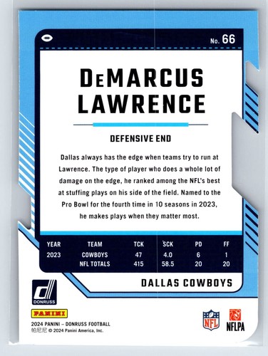 2024 Donruss DeMARCUS LAWRENCE argento fustellato a prova di stampa /75 COWBOYS #66 - Foto 2 di 2